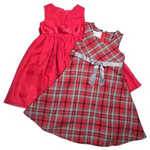 Pair 4T Girls Red Christmas Holiday Party Dresses Bonnie Jean Princess Faith